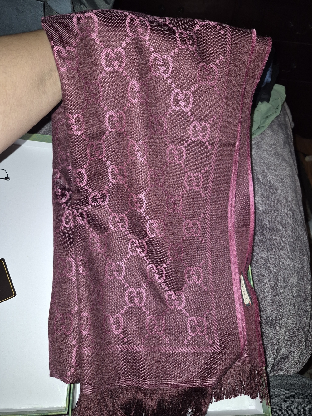 Gucci Women's GG Jacquard Scarf - Burgundy and Pink - Picture 6 of 9